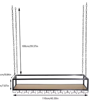 Vintage Hangend Wijnrek – Industrieel Plafondrek met Glashouder, 110 cm