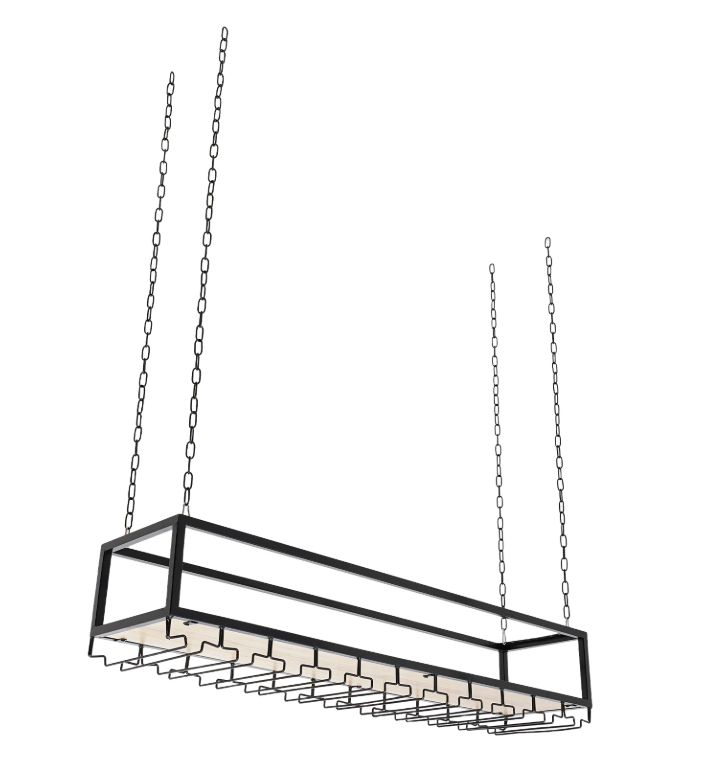 Vintage Hangend Wijnrek – Industrieel Plafondrek met Glashouder, 110 cm