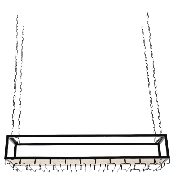 Vintage Hangend Wijnrek – Industrieel Plafondrek met Glashouder, 110 cm