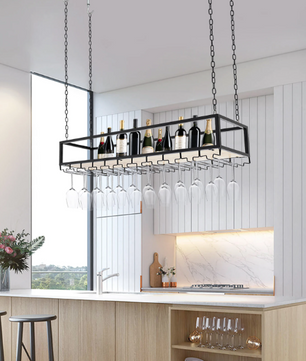 Vintage Hangend Wijnrek – Industrieel Plafondrek met Glashouder, 110 cm