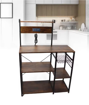 Keukenrek met Hout & Staal – Multifunctioneel Magnetronrek met Meerdere Lagen