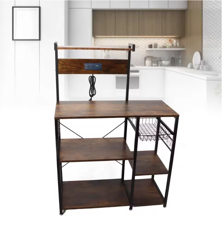 Keukenrek met Hout & Staal – Multifunctioneel Magnetronrek met Meerdere Lagen
