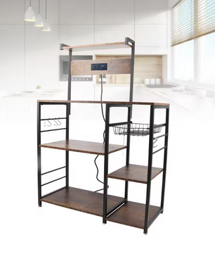Keukenrek met Hout & Staal – Multifunctioneel Magnetronrek met Meerdere Lagen