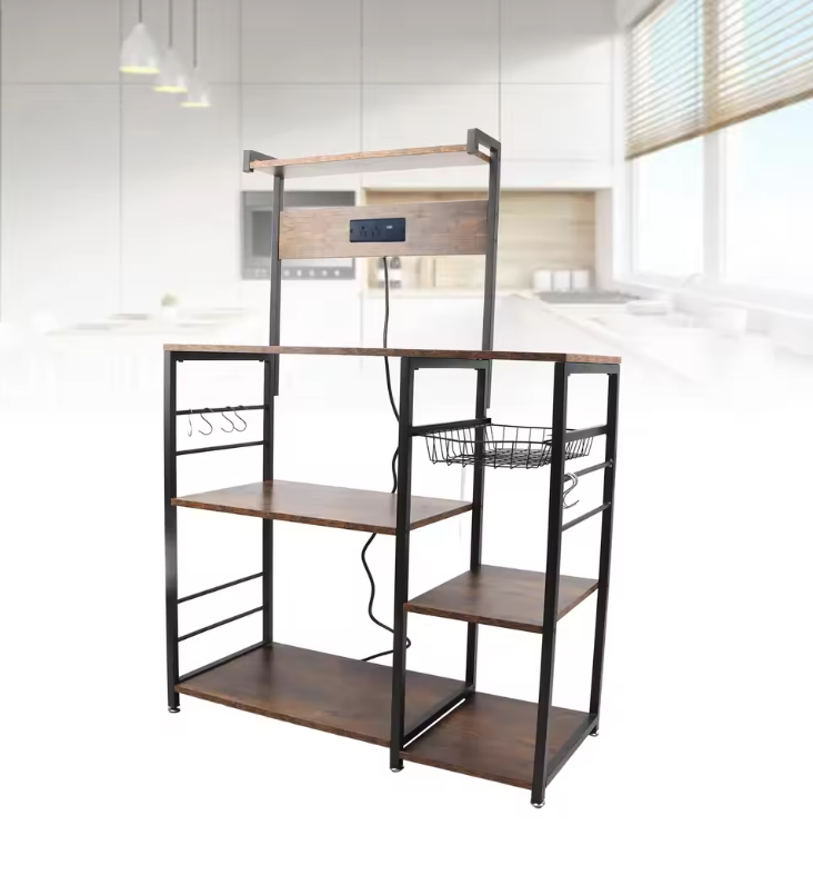 Keukenrek met Hout & Staal – Multifunctioneel Magnetronrek met Meerdere Lagen