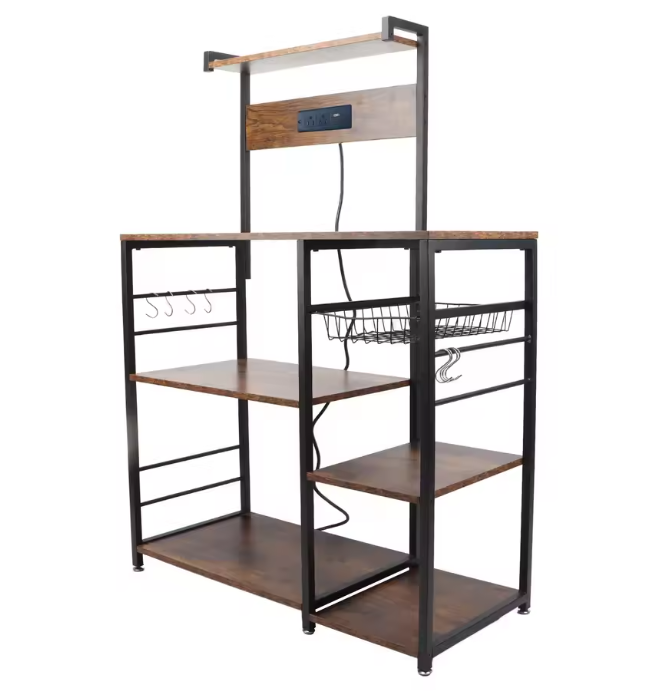 Keukenrek met Hout & Staal – Multifunctioneel Magnetronrek met Meerdere Lagen
