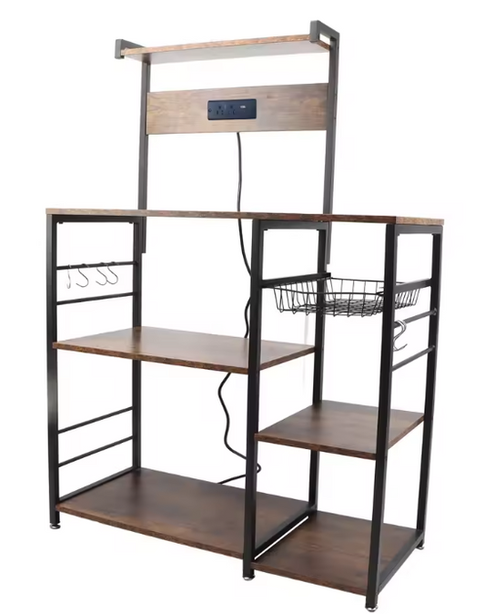 Keukenrek met Hout & Staal – Multifunctioneel Magnetronrek met Meerdere Lagen