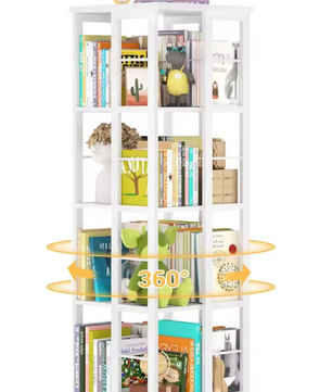 Draaibare Boekenkast 360° – Smalle Hoekkast met 4 Lagen, Houten Opbergrek