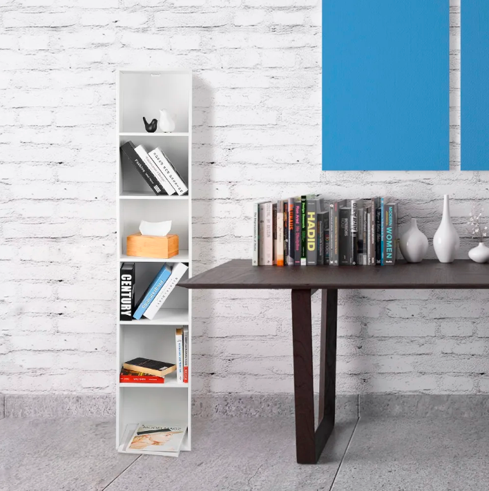 Moderne Boekenkast met 6 Vakken – MDF Opbergrek 158 cm Hoog