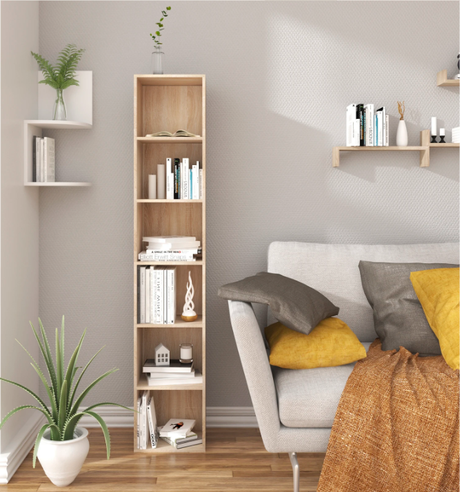 Moderne Boekenkast met 6 Vakken – MDF Opbergrek 158 cm Hoog