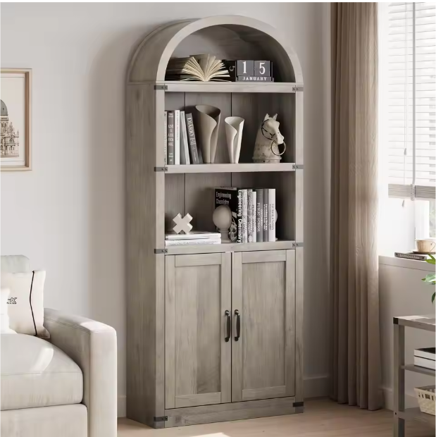 Boekenkast met Deuren – Houten Boogkast 182 cm Hoog, Landelijk & Modern