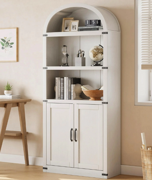 Boekenkast met Deuren – Houten Boogkast 182 cm Hoog, Landelijk & Modern