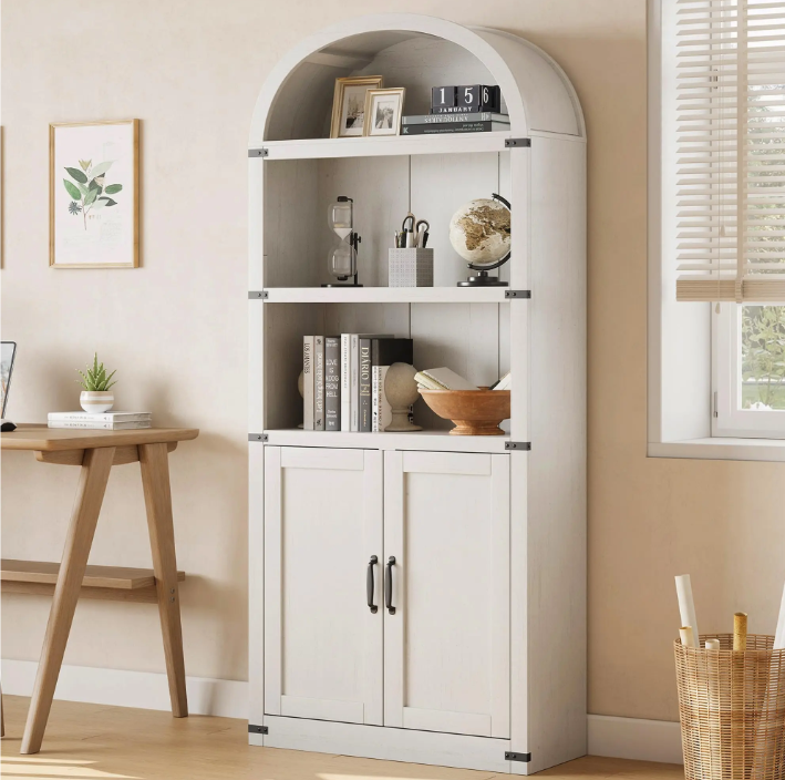 Boekenkast met Deuren – Houten Boogkast 182 cm Hoog, Landelijk & Modern