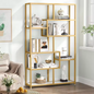 Moderne Boekenkast met 8 Open Vakken – Gouden Frame & Marmerlook Planken