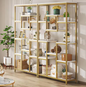 Moderne Boekenkast met 8 Open Vakken – Gouden Frame & Marmerlook Planken
