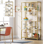 Moderne Boekenkast met 8 Open Vakken – Gouden Frame & Marmerlook Planken
