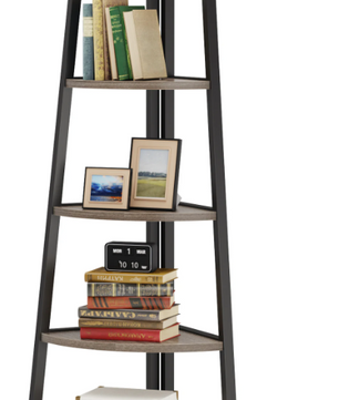 Hoekboekenkast – 5 Lagen Opslagplanken van Hout & Metaal, Ruimtebesparend en Multifunctioneel