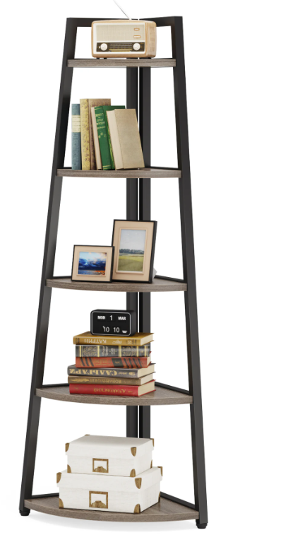 Hoekboekenkast – 5 Lagen Opslagplanken van Hout & Metaal, Ruimtebesparend en Multifunctioneel