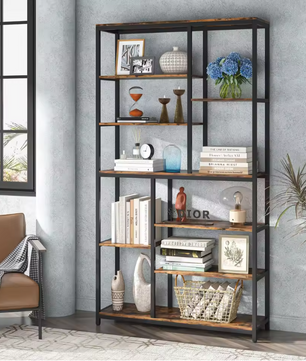 Industriële Boekenkast met 9 Lagen – Hoge Open Vakkenkast 200 cm