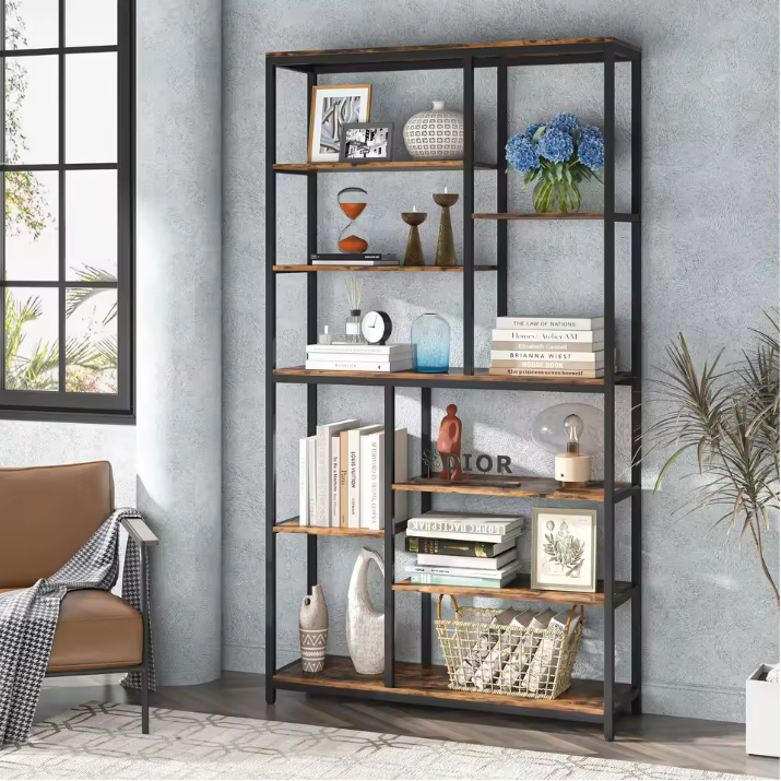 Industriële Boekenkast met 9 Lagen – Hoge Open Vakkenkast 200 cm