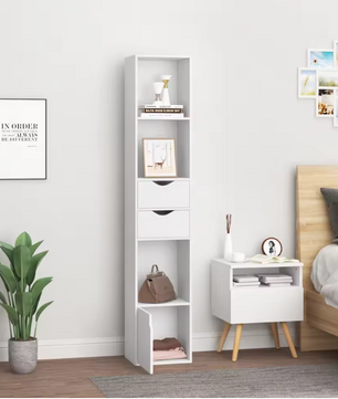 Staande Boekenkast met Laden en Deur – 158 cm Hoog, Modern & Ruimtebesparend