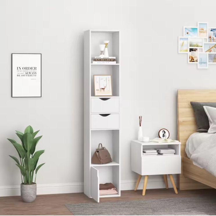 Staande Boekenkast met Laden en Deur – 158 cm Hoog, Modern & Ruimtebesparend