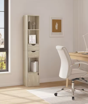 Staande Boekenkast met Laden en Deur – 158 cm Hoog, Modern & Ruimtebesparend