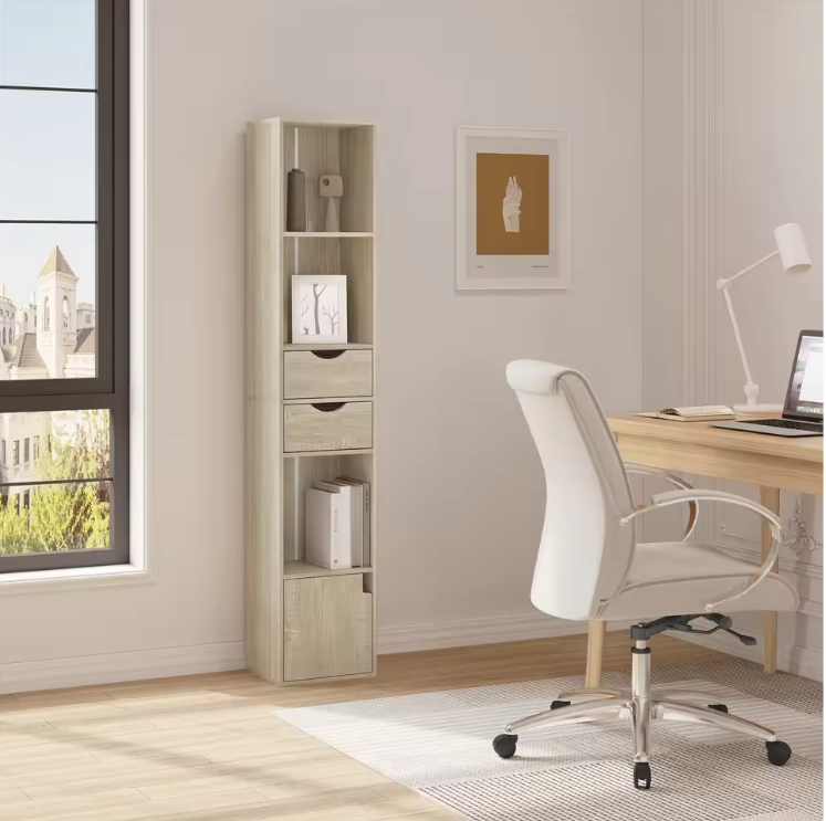 Staande Boekenkast met Laden en Deur – 158 cm Hoog, Modern & Ruimtebesparend