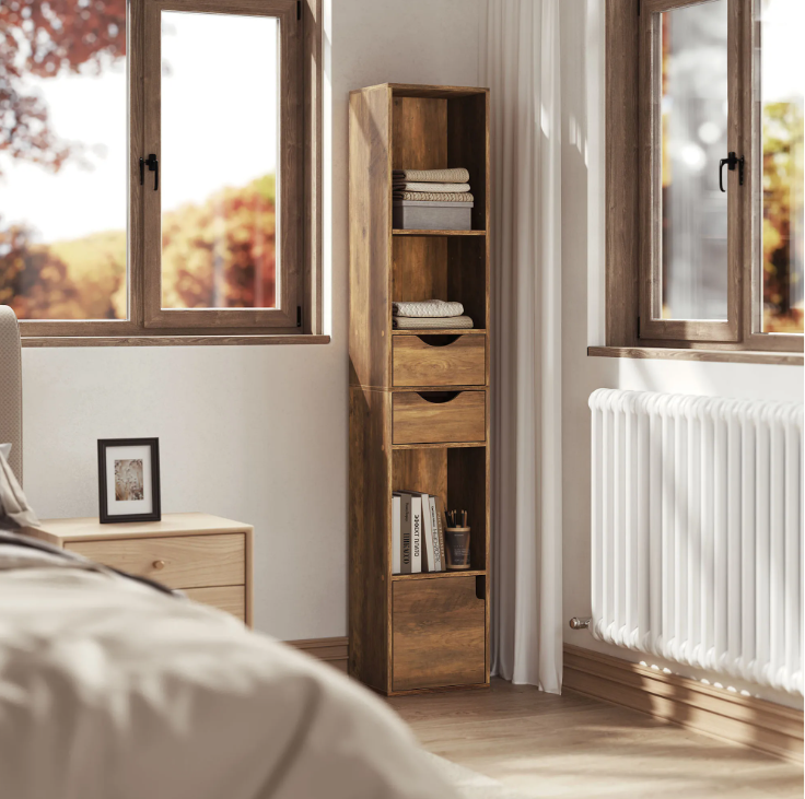 Staande Boekenkast met Laden en Deur – 158 cm Hoog, Modern & Ruimtebesparend