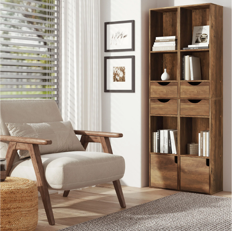 Staande Boekenkast met Laden en Deur – 158 cm Hoog, Modern & Ruimtebesparend