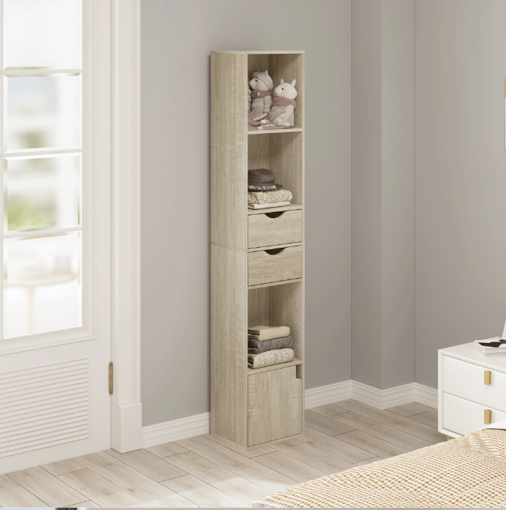 Staande Boekenkast met Laden en Deur – 158 cm Hoog, Modern & Ruimtebesparend
