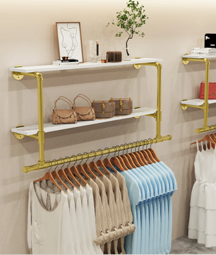 Industriële Wandkapstok met Houten Planken – Kledingrek & Opbergrek, Ruimtebesparend