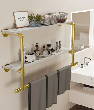 Industriële Wandkapstok met Houten Planken – Kledingrek & Opbergrek, Ruimtebesparend