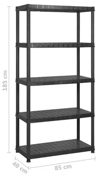 Staande Kunststof Opbergkast – 5 Lagen, Zwart & Multifunctioneel