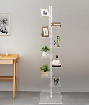 Transparante Hoekboekenkast – 9 Lagen Acryl Torenrek, Modern & Ruimtebesparend
