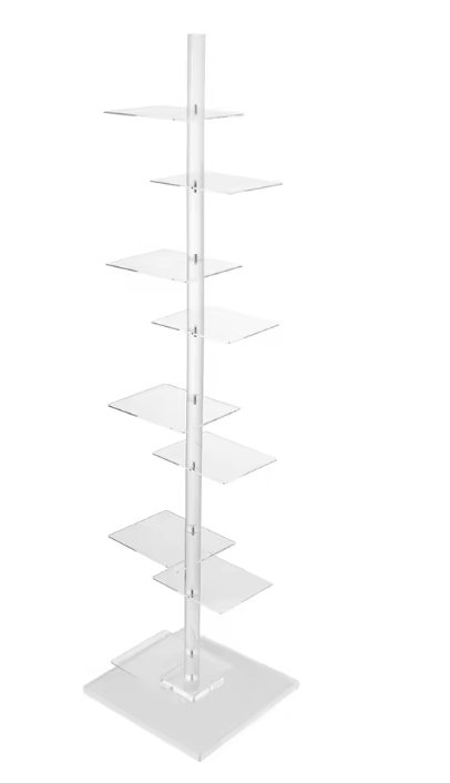 Transparante Hoekboekenkast – 9 Lagen Acryl Torenrek, Modern & Ruimtebesparend