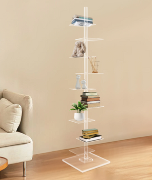 Transparante Hoekboekenkast – 9 Lagen Acryl Torenrek, Modern & Ruimtebesparend