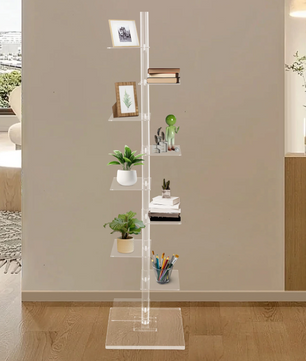 Transparante Hoekboekenkast – 9 Lagen Acryl Torenrek, Modern & Ruimtebesparend