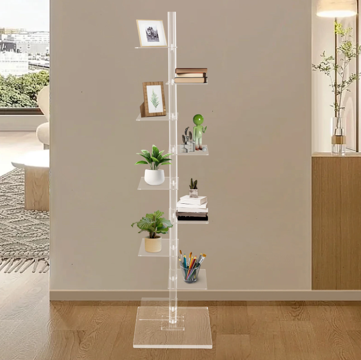 Transparante Hoekboekenkast – 9 Lagen Acryl Torenrek, Modern & Ruimtebesparend