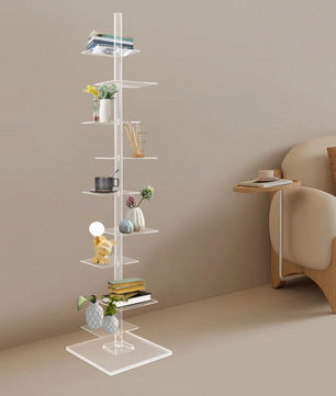 Transparante Hoekboekenkast – 9 Lagen Acryl Torenrek, Modern & Ruimtebesparend