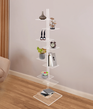 Transparante Hoekboekenkast – 9 Lagen Acryl Torenrek, Modern & Ruimtebesparend
