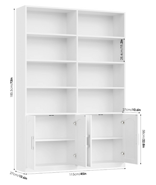 Staande Boekenkast met 12 Vakken & 4 Deuren – Multifunctioneel Opbergrek 115×27×185,5 cm