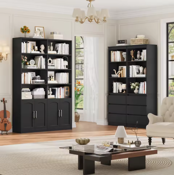 Staande Boekenkast met 12 Vakken & 4 Deuren – Multifunctioneel Opbergrek 115×27×185,5 cm