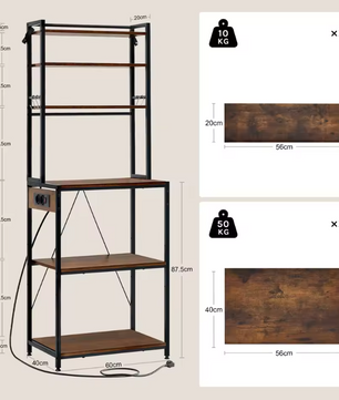 Keuken Opbergrek met 6 Planken & Stopcontact – Multifunctioneel Bakkerijrek