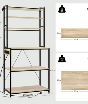 Keuken Opbergrek met 6 Planken & Stopcontact – Multifunctioneel Bakkerijrek