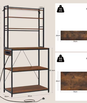 Keuken Opbergrek met 6 Planken & Stopcontact – Multifunctioneel Bakkerijrek