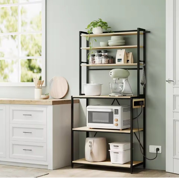 Keuken Opbergrek met 6 Planken & Stopcontact – Multifunctioneel Bakkerijrek