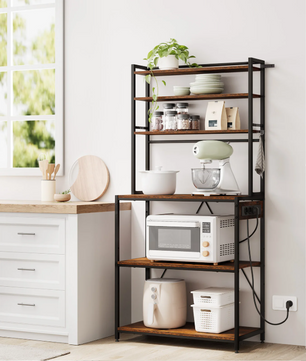 Keuken Opbergrek met 6 Planken & Stopcontact – Multifunctioneel Bakkerijrek