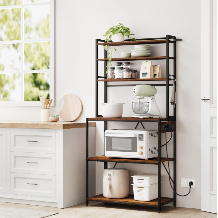 Keuken Opbergrek met 6 Planken & Stopcontact – Multifunctioneel Bakkerijrek
