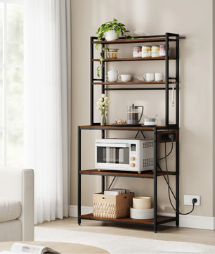 Keuken Opbergrek met 6 Planken & Stopcontact – Multifunctioneel Bakkerijrek