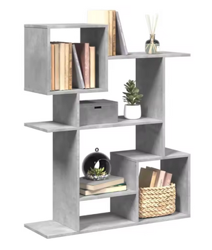 Roomdivider Boekenkast – 5 Vakken, Betonlook & Houtcomposiet